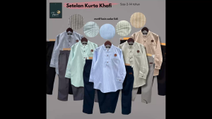 Tabina Setelan Kemeja Kurta Salur Lengan Panjang Anak Laki - Remaja seri Khafi usia 2 hingga 14 thn