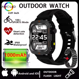 Men Smart Watch Flashlight IP68 Waterproof Compass Wireless Call Fitness Clock Multiple Sports Modes Smartwatch For Android IOS