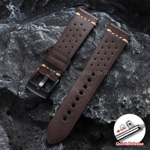 20mm 22mm for Seiko Stitching Sports Leather Strap Mens Breathable Porous Genuine Leather Watch Band Black Buckle Bracelet Belt