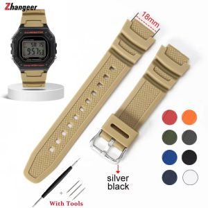 Zhangeer Dây đeo đồng hồ bằng Silicone 18mm cho CASIO w218h/AE-1200/1100/SGW-300/400/MRW-200 ban nhạc Nhựa Vòng đeo tay cao su thể thao lặn dây đeo cổ tay