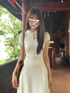 Elegant Chinese Style Cheongsam Dress Womens Summer New Pear Shape Slimming Beautiful Atmosphere Long Skirt Sweet High Waist