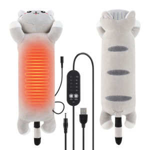 Afdeal | Cute Cat Soft Plush Heating Pad 5 Heat Settings USB Heated Lovely Cat Throw Pillow Neck Back Period Cramps Relief Funny Gift
