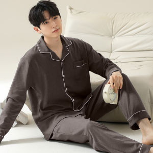 MiiOW | Mens Sleepwear Long Sleeve Pure Cotton Cardigan Home Clothes Set Spring Autumn Wearable Comfortable Breathable Casual Style