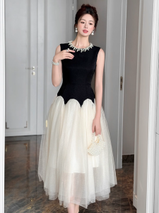 Happy Diva váy đầm tulle váy công chúa váy đầm đen váy đầm cổ ngọc trai váy đầm không tay váy đầm tôn eo mảnh 9010