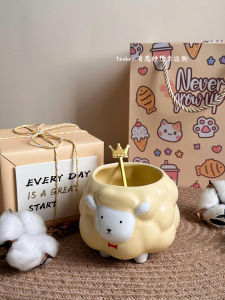 Cute Sheep Ceramic Mugs Water Drinking Breakfast Cups Birthday Gifts for Girls Healing Wind Home UseLUCKYDOG Brand 420ml Capacity