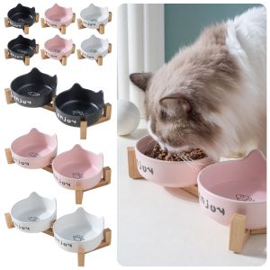 B0868 1/2Pcs Set Split Design Cat Bowl Anti-Slip Ceramic Water Feeders High Quality Heightened Pet Feeding Bowl Cat Small Dogs Supplies
