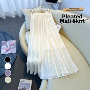 La Chapelle | Ice Silk Pleated High Waist A-Line Maxi Skirt