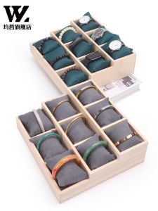 Solid Wood Step Pillow Tray Watch Bracelet Jade Ring Display Plate Silk Cotton Pillow Jewelry Counter Storage Rack Display Shelf