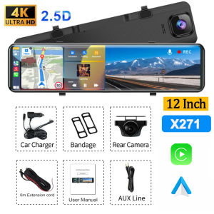 12Inch Rearview Mirror Wireless Carplay Android Auto 4K Video Recorder wifi Rear View Camera Dash Cam for Car DVR GPS Navigation