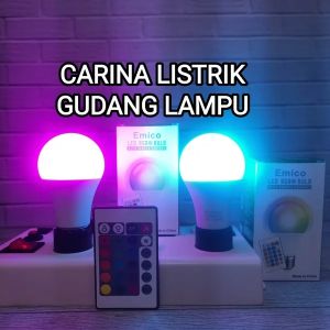 EMICO LAMPU HIAS BOLAM LED RGB + REMOTE 7W 7 WATT E27 WARNA WARNI BAGUS KUALITAS TERJAMIN