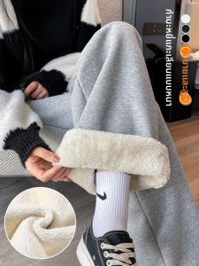 LANGPIN | Plus Size Fleece Lined Floor Length Thickened Womens Wide Leg Pants Autumn Winter Warm High Waist Straight Cut Street Style