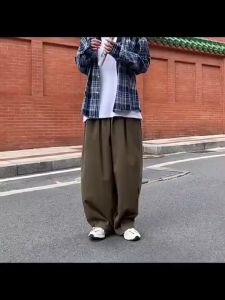 Versi Korea dari Overall Pria dan Wanita Populer Baru Celana Lurus Lebar Kaki Longgar Retro