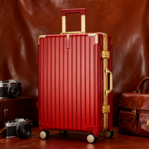 MANLVSHI | Red Wedding Luggage with Gold Aluminum Frame for Brides