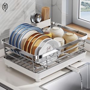304 Stainless Steel Dish Drying Rack  Over Sink Adjustable Dish Drainer Rack with Telescopic Arms Functional Kitchen Sink Organizer