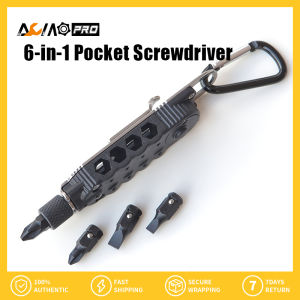 Aumopro Tua vít bỏ túi 6 trong 1 có đèn LED đa công cụ tua vít đầu lục giác tuốc nơ vít Phillips mang bit dụng cụ treo móc khóa tuốc nơ vít dẹt và nutdriver dụng cụ cầm tay tua vít ma thuật nhỏ gọn di động