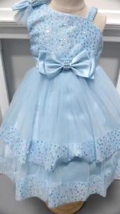 Girls New Sequined Bow Irregular Collar Mesh Princess Dress Christmas Birthday Party Sweet and Cute Evening Dress