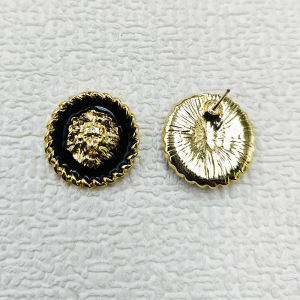 High-End Lion Head Ear Studs with Delicate Fragrance Silver Needle Round Shape Versatile Personality Black Drip Oil Earrings