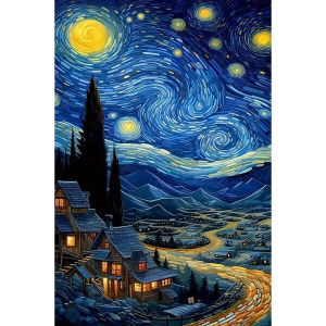 BILIBILI | Scenic Starry Night Countryside Landscape Jigsaw Puzzle 500/1000/1200/2000PCS Stress Relief Puzzle Wall Art Decor Gift