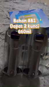 (BISA COD) DISPENSER SABUN CAIR DOUBLE WITH KEYLOCK - TEMPAT SABUN CAIR 2 TABUNG PUTIH SILVER CHROME 700 ML