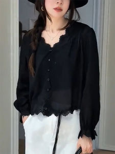 QINGNAER | French Elegant Oversized Womens Clothing Long Sleeve Shirt