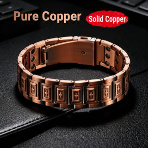 Mens Solid Copper Magnetic Bracelet – Adjustable Cross Design Energy Healing Bangle with 57 Powerful Magnets for Arthritis Pain Relief Circulation & Wellness