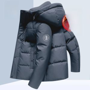 ROMON | Lormen Mens Down Jacket Short Detachable Hooded Goose Down Warmth Winter Outerwear Fashion Urban Style Polyester Fiber Zipper Closure