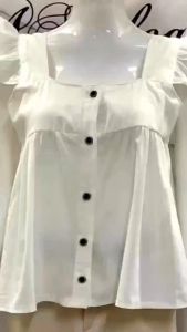 MISS K NEW casual plain button square neck sleeves top blouse (one size)"