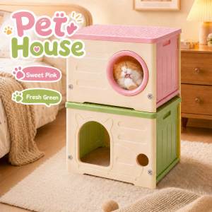 Teekland Plastic Cat House for Outdoor Indoor Use Cat Bed Stackable Feral Cat Shelter Round Gate Indoor Cat House Weatherproof Waterproof Elevated