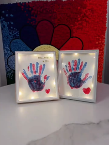 DlY wooden handprint photo frame for couple hand paint shadow box frame 10R with paint set for display wall souvenir family kid footPrint frame handmade keepsake valentines day gifts for boyfriends and girlfriends