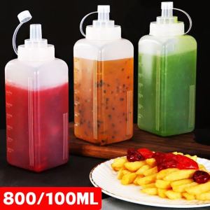 Plastic Squeeze Bottles for Sauce - 800ml /1000ml Kitchen Condiment Bottles - BPA Free Squirt Bottles with Cap - Ketchup Syrup Oil Seasoning Bottle