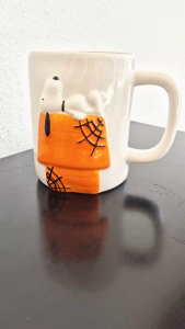2025 Peanuts Worldwide LLC and Rae Dunn irregular-shaped Halloween Snoopy mug - Caught in your web