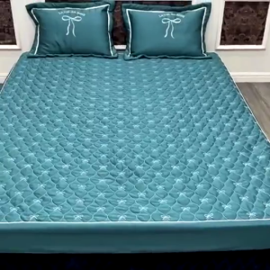 Bộ Ga Gối Phi Lụa Trần Bông Cao Cấp (ko lấy gối giảm 15k) | hoạ tiết trơn đơn giản Thiết Kế Mới Thêu Nơ 3D Có Thể Giặt Máy Hàng SX Năm 2026 [Xanh rêu]