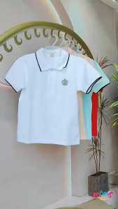 Polo Shirt for Kids Boys 2-12 Years Old Korean Style Cute Embroidered Crown Design Short Sleeve Polo Outfit for Boys
