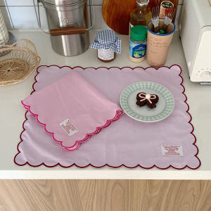 Haruharu Double Layer Wave Embroidery Table Mat Kitchen Cover Cloth Book Desk Props Cotton Fabric Home Sponge Pad DIY