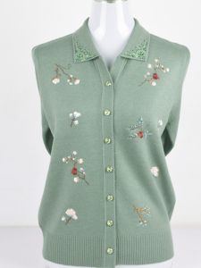 Elegant Knitted Open Cardigan for Middle-Aged And Elderly Women Autumn Winter Embroidered Polo Collar Woolen Sweater with Buttons