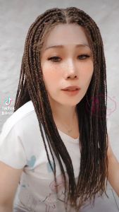 Ryuuta Wig Box Braids Deep Part Lace Front Wig Kepang Gimbal Panjang Amari Hitam Coklat Pirang