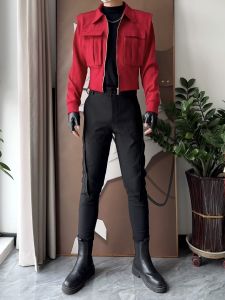 Red Outwear Spring & Fall Male Birth Year Handsome Jacket Two-piece Set Korean Fashion Hair Stylist Fashion Brand Short Tops