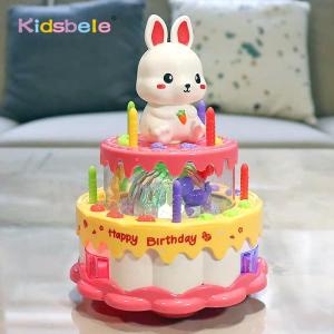 Cute Animated Birthday Cake Toy with Music & Light Removable Candles with Universal Wheel Early Education Gift for Kids Toddlers