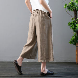 High Waist Loose Cotton Linen Wide Leg Pants for Women Casual Artsy Style Ankle-Length Work Clothing Plus Size