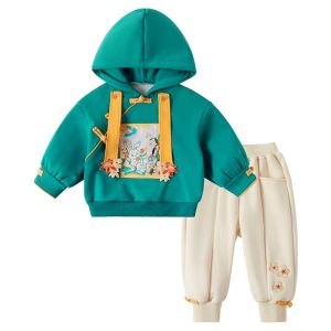 Girls Sportswear Fleece Lined New Year Outfit Two Piece Set Autumn Clothes for Kids Baby Winter Clothing Jellybaby Brand