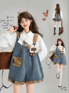 KEIKO | Quần Short Jean Dáng Rộng Phong Cách Thường Ngày Có Họa Tiết Hoa