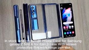 Sarung Sentuh Engsel Magnetik Magnetic Hinge Touch Pen Capa for Samsung Galaxy Z Fold 4 5G Case Plating Transparent Pen Slot Front Glass Stand Cover