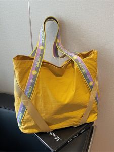 Pink Large Capacity Nylon Shopping Bag Womens Handbag Commuter Single Shoulder Tote Bag Casual Commute Soft Foldable Handbag