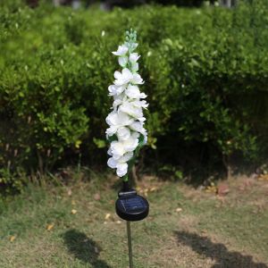 Delphinium Flower Outdoor Ground Lights Multi-Color Floral Solar Stake Lamp for Patio Backyard Wedding Spring Garden Decor
