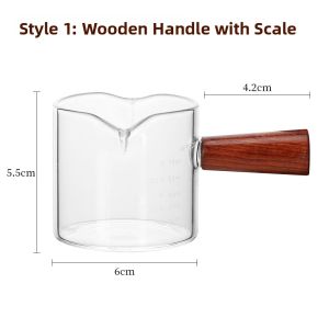MONGDIO | Portable High Borosilicate Glass Coffee Cup with Espresso Extraction Scale and Heat Resistant Wooden Handle
