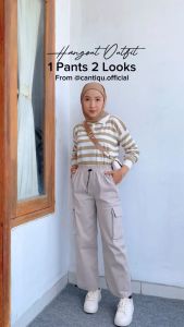 Leviosa.id - Loria Cargo Pants Celana Cargo Panjang Wanita Pinggang Karet Serut Bawah Korean Style Kekinian All Size