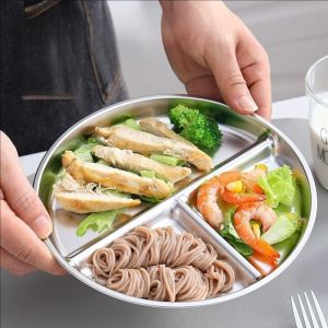 YESPERY รอบ3ช่องจานแบ่งอาหารค่ำ304จานอาหารสแตนเลสสลัดผลไม้ถาดเสิร์ฟเครื่องใช้สำหรับโต๊ะอาหารที่ใช้ในครัวจานอาหารค่ำ