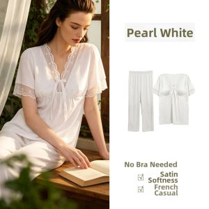 GAINREEL | Padded Bra Sleepwear Shorts and Pants Ice Silk Lace French Style Wearable