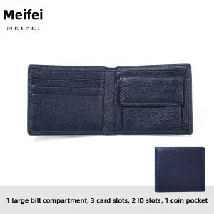MEIFEI | Mens Short Fold Genuine Leather Thin Portable Wallet