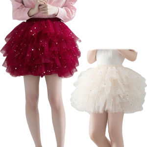 Xmas Little Girls Tutu Skirts Toddler Red Stars Fluffy Tulle Princess Ball Gown Petiskirt Ballet Dance Kids Party/birthday Skirt